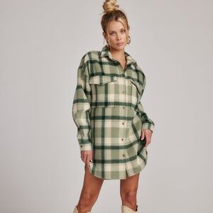 12th Tribe Kellan Emerald Plaid Mini Dress Size MM